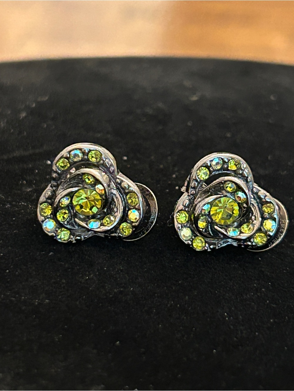 Green Crystal Floral Stud Earrings - Women Jewelry